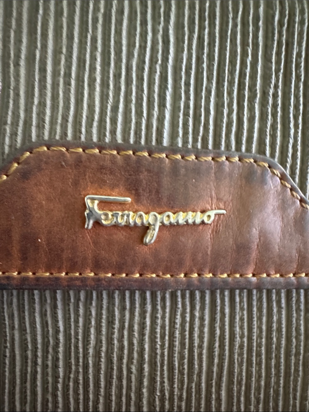 Salvatore Ferragamo Brown Ribbed Fold Wallet with Leather Trim - Picture 2 of 11